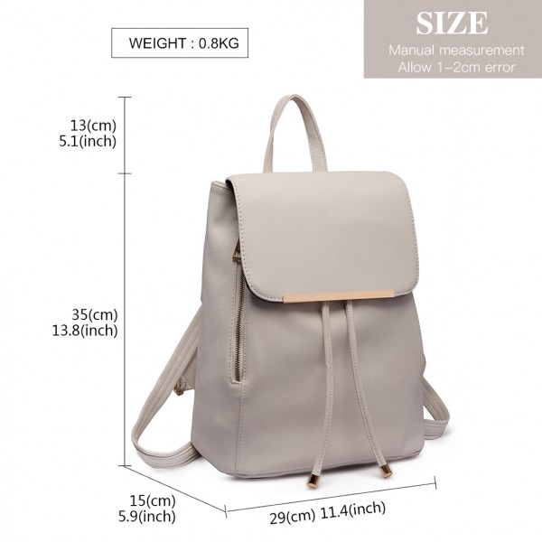 E1669 - Miss Lulu Kunstleder Stilvolle Mode Rucksack - Hellgrau